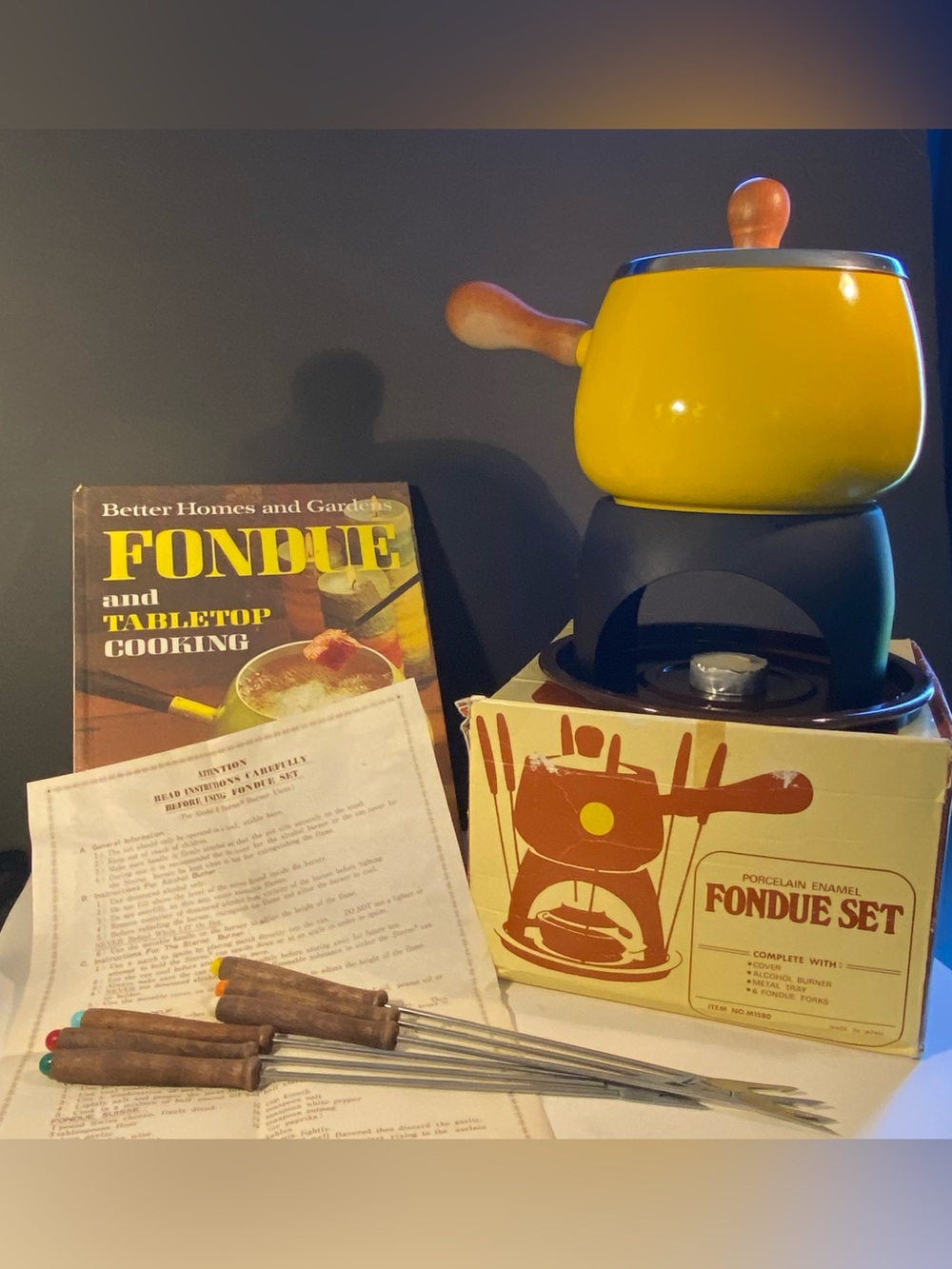 BUNDLE Vintage 1970s Fondue Set with BHG Cookbook - Complete Set Made in Japan